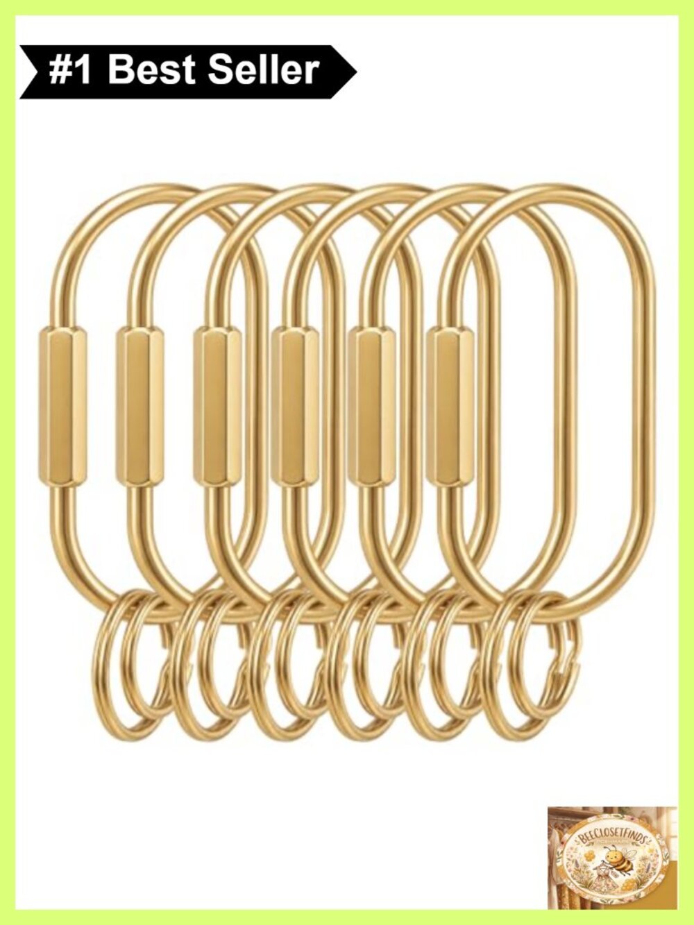 Solid Brass Carabiner Keychain Set Screw Lock Heavy Duty Key Rings